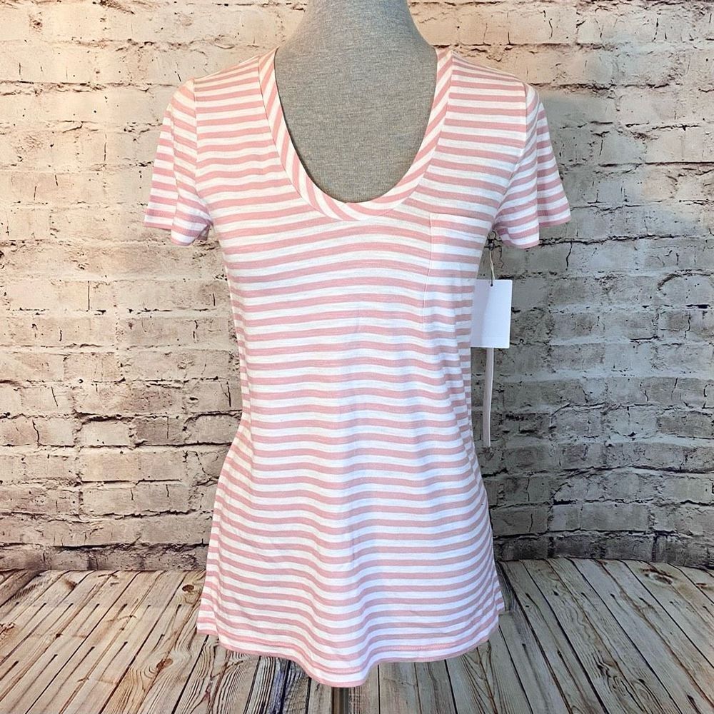 Caslon Nordstrom Pink White Striped Short Sleeve Scoop Neck Pocket T-Shirt XS